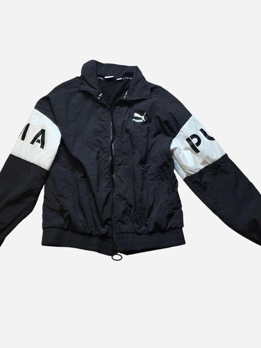 Puma Black Jacket with White Sleeve Panels and Logo